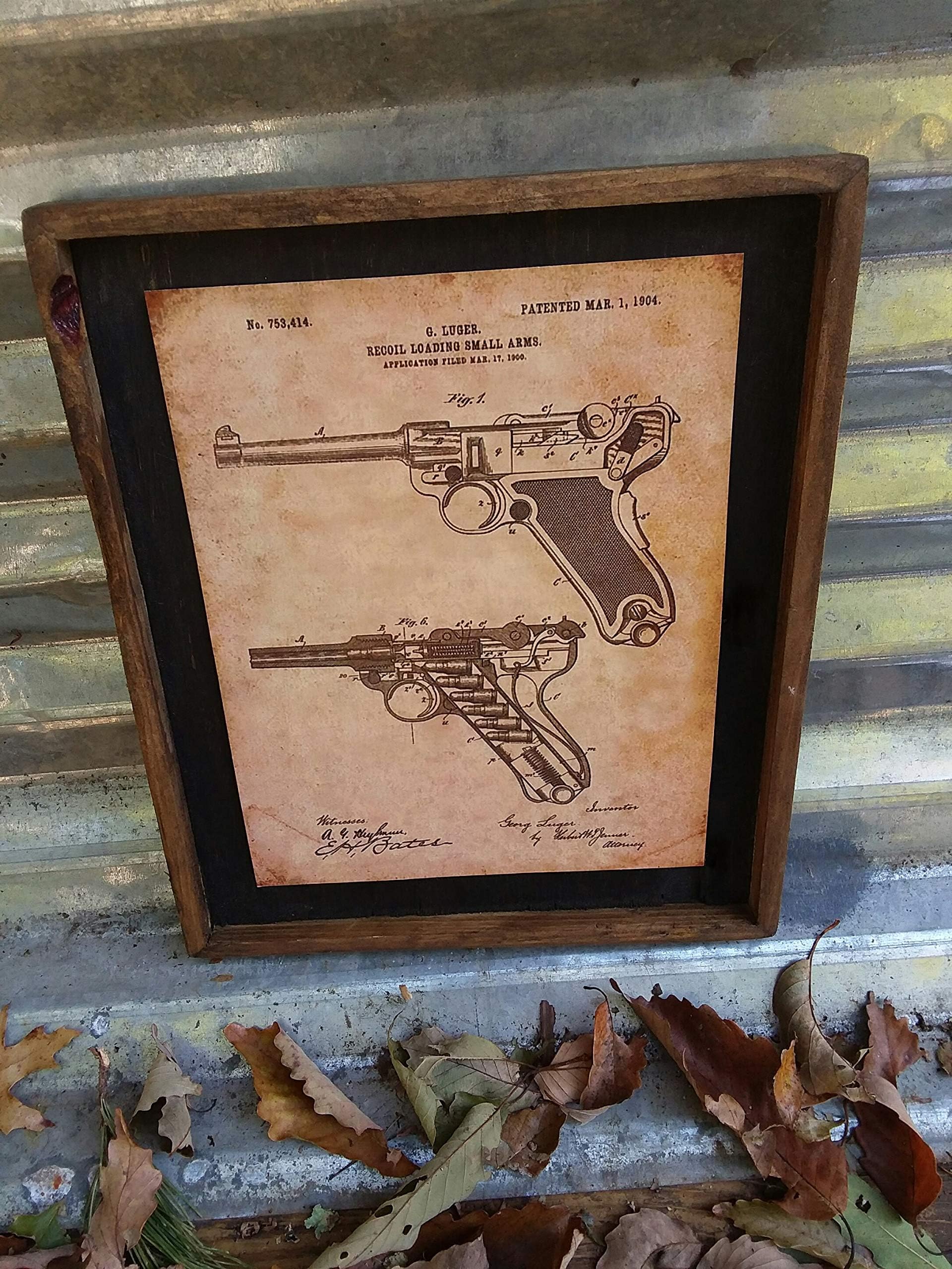 Vintage 1904 Luger Patent Image - Wooden Sign