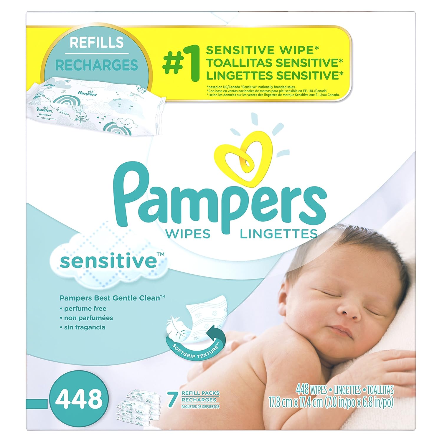 Pampers Sensitive Water Baby Wipes 7X Refill Packs, 448 Count