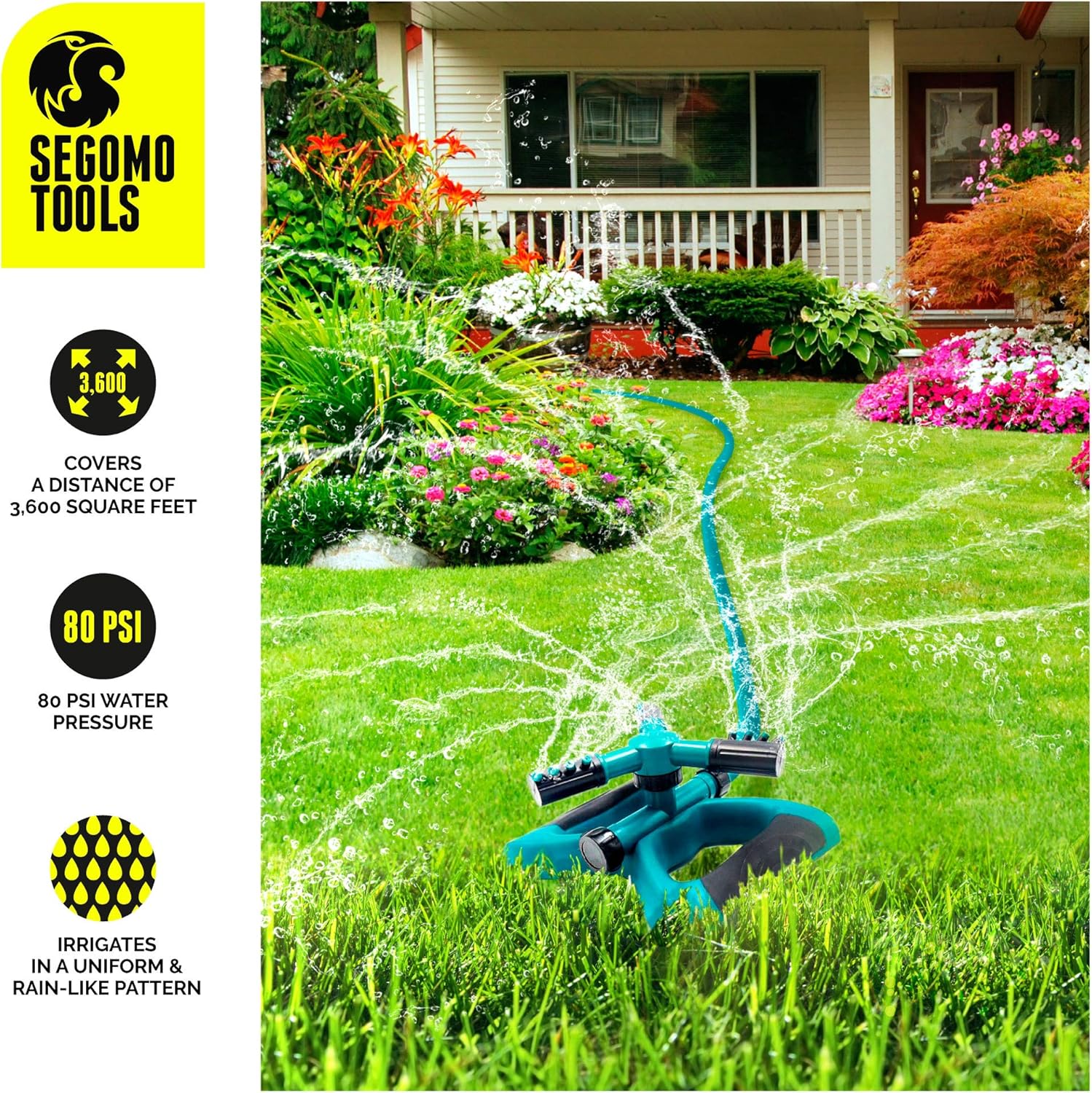 Segomo Tools 360 Degree Automatic Rotating Garden Lawn Water Sprinkler Irrigation System - GS360 : Garden & Outdoor