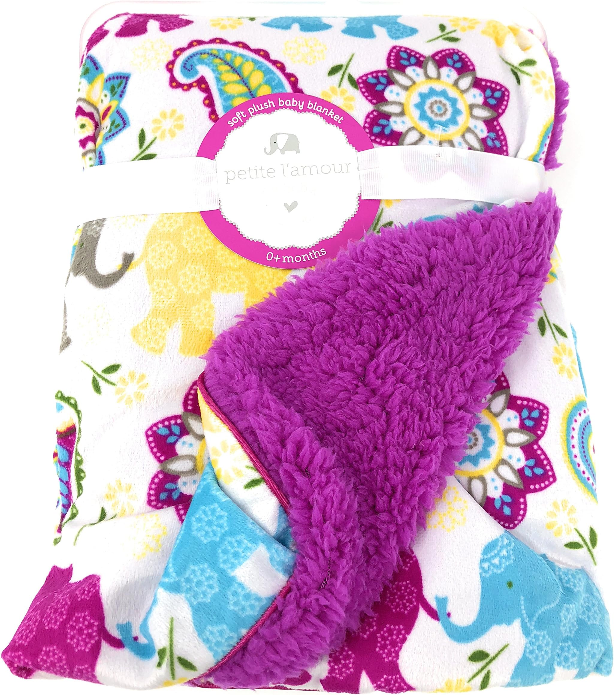 Petite L’amour | Soft, Plush, Colorful Marching Elephant Baby Blanket | 30 X 40 in