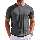 COOFANDY Men's T- Shirts Short Sleeve Knit Sweater Shirt Casual Crewneck Ribbed Pullover Tees