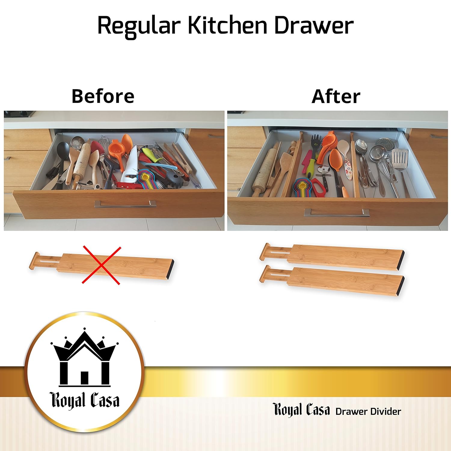Clean Te Ua 17 6 22 Set Of 4 Royal Casa 100 Natural Bamboo Adjustable Standard Size Kitchen Drawer Dividers Storage Organization Kitchen Dining
