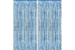 YIGHAW 2 Pack 3.28 ft x 6.56 ft Light Blue Tinsel Curtain Party Backdrop - Metallic Foil Fringe Backdrop Door for Halloween, Christmas, Birthday Graduation Wedding Party Streamers Photo Backdrop.