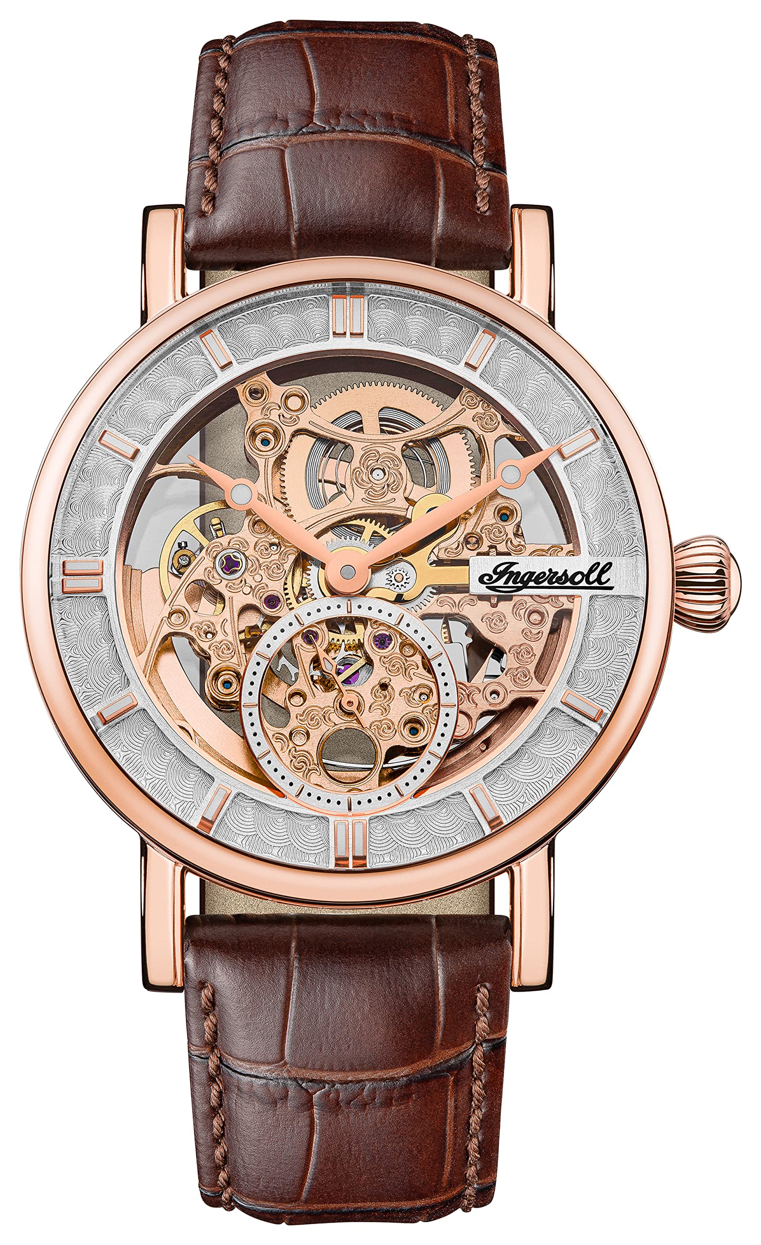 Ingersoll The Herald Mens 40mm Automatic Watch with Skeleton Dial and Brown Genuine Leather Strap I00401B