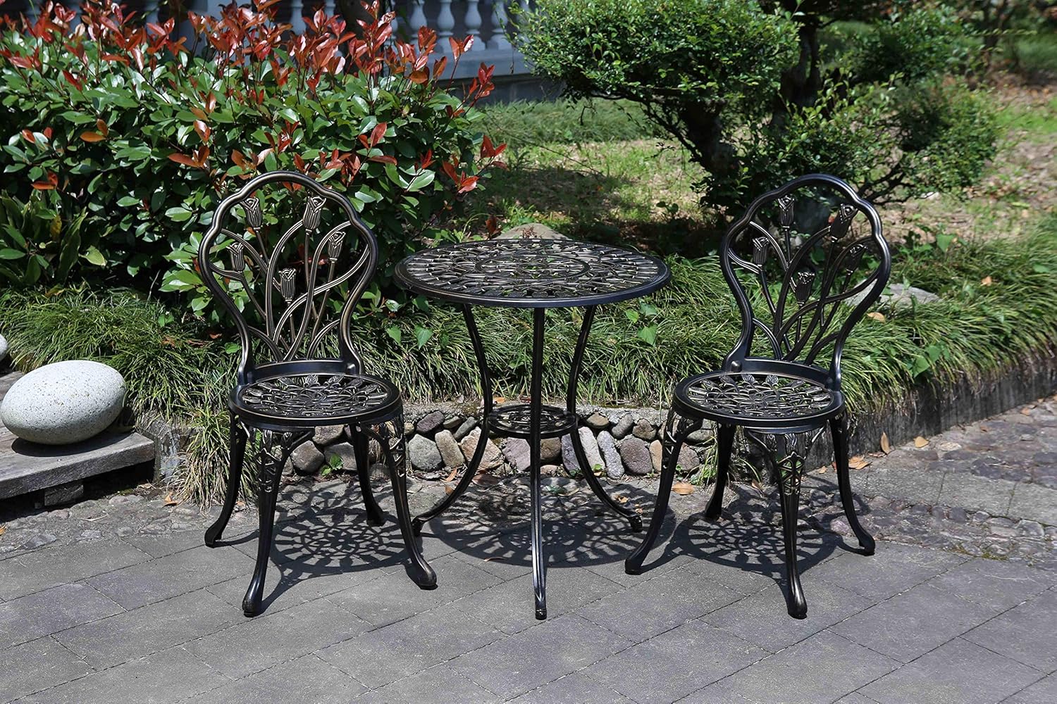 U/D Patio Bistro Table Set,5 Picec Outdoor Patio Set Rust-Resistant Cast Aluminum Tulip Design Outdoor Furniture Set: Garden & Outdoor