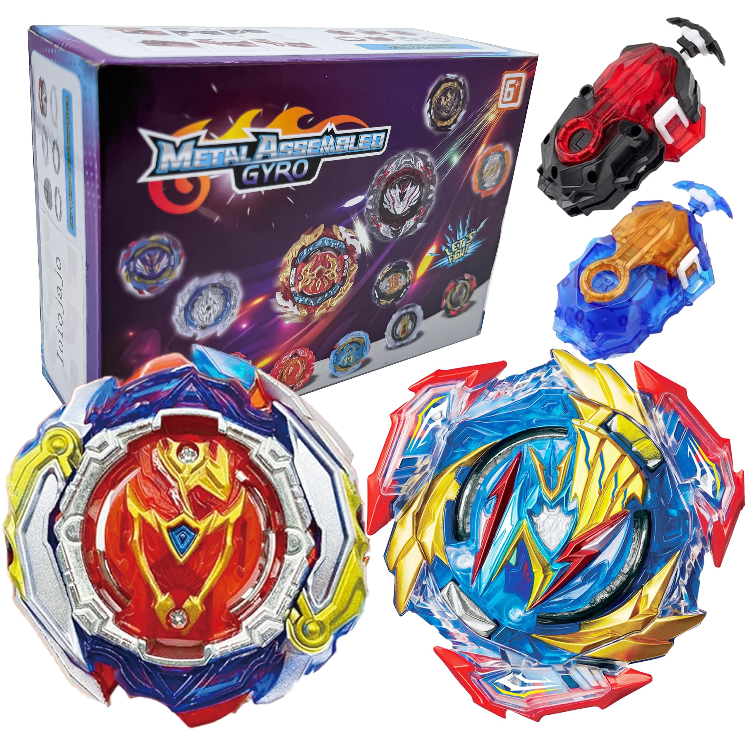 Gytobytle 193 & 201 Bey Kampfkreisel Metal Fusion Blade Kreisel Set mit Launcher Griff Valtryek Achilles (Anfänger)