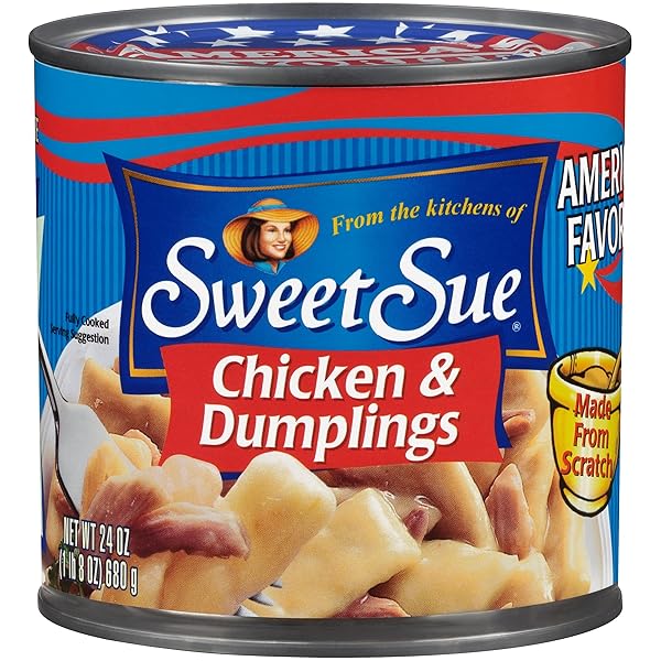 SWEET SUE CHICKEN & DUMPLINGS, 24 OZ CAN – HEAT AND SERVE SOUP MEAL – 14G PROTEIN PER SERVING – MADE FROM SCRATCH RECIPE