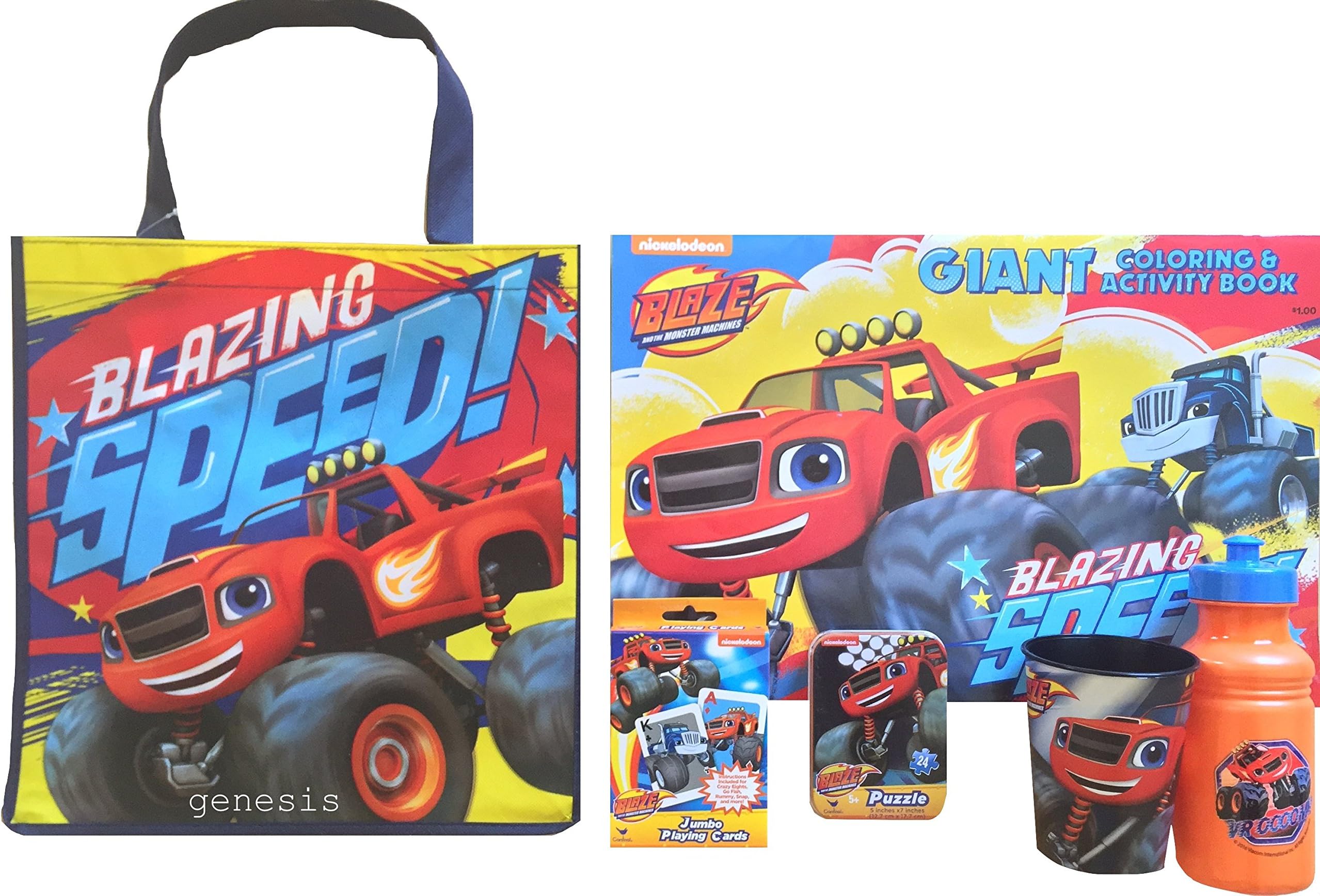 Blaze & The Monster Machines 6Pc Activity Pastime Set Includes Giant Coloring Activity Book, Tote Bag & More!