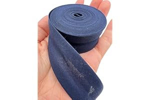 PEPPERLONELY 5 Yards 25mm (1 Inch) 100% Cotton Single Fold Bias Type Bias Binding for Sewing and Hemming Ribbon - Navy Blue