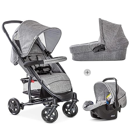 Hauck/Malibu 4 Trio Set/3in1 Kombi Kinderwagen/Reisesystem/inkl. Babyliegeschale Gruppe 0/Babywanne inkl. Matratze/Sportwagen