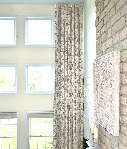 Ikiriska Extra Long Blue Gray Jacquard Curtain With Silver Gold