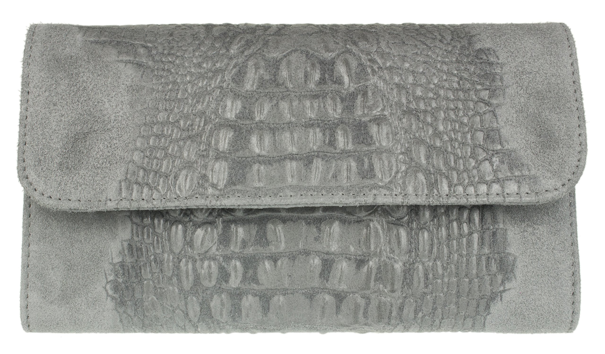 Girly HandBags Croc Suede Clutch Bag Italian Leather - Light Grey(Size: W 26, H 15, D 3 cm (W 10.5, H 6, D 1.5 inches))