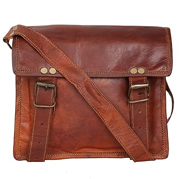 E-Tailor?Max Genuine Leather Vintage Brown Unisex Messenger Bag 9 Inch