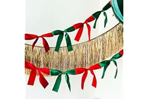 Eanjia Bow Knot Garland | 6ft Linking Satin Bow Banner with 3ft Extend Ribbon for Coquette Bachelorette Party, Baby Shower,Bridal Shower Wedding Baby Room Bed Decor (Red & Green, 6ft)