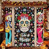 3 Pieces Day of the Dead Porch Sign, Mexican Dia De Los Muertos Party Door Decorations, Day of the Dead Sugar Skull Door Banner for Halloween Home Bathtub Birthday Fiesta Party, 11.8 x 70.9 Inches