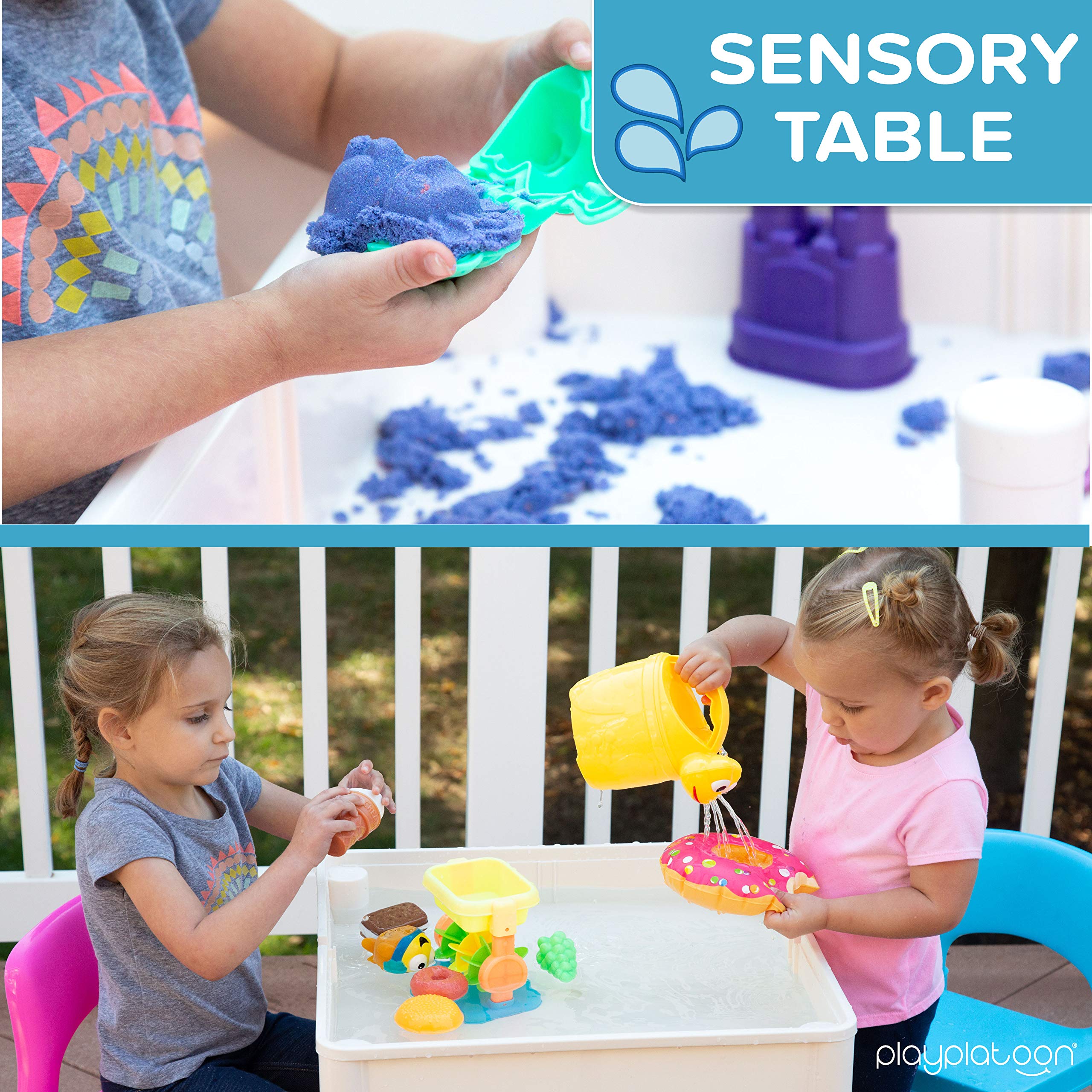 Kids Activity Table Set - 3 in 1 Water Table, Craft Table and Building Brick Table with Storage - Includes 2 Chairs and 25 Jumbo Bricks - Pastel Colors