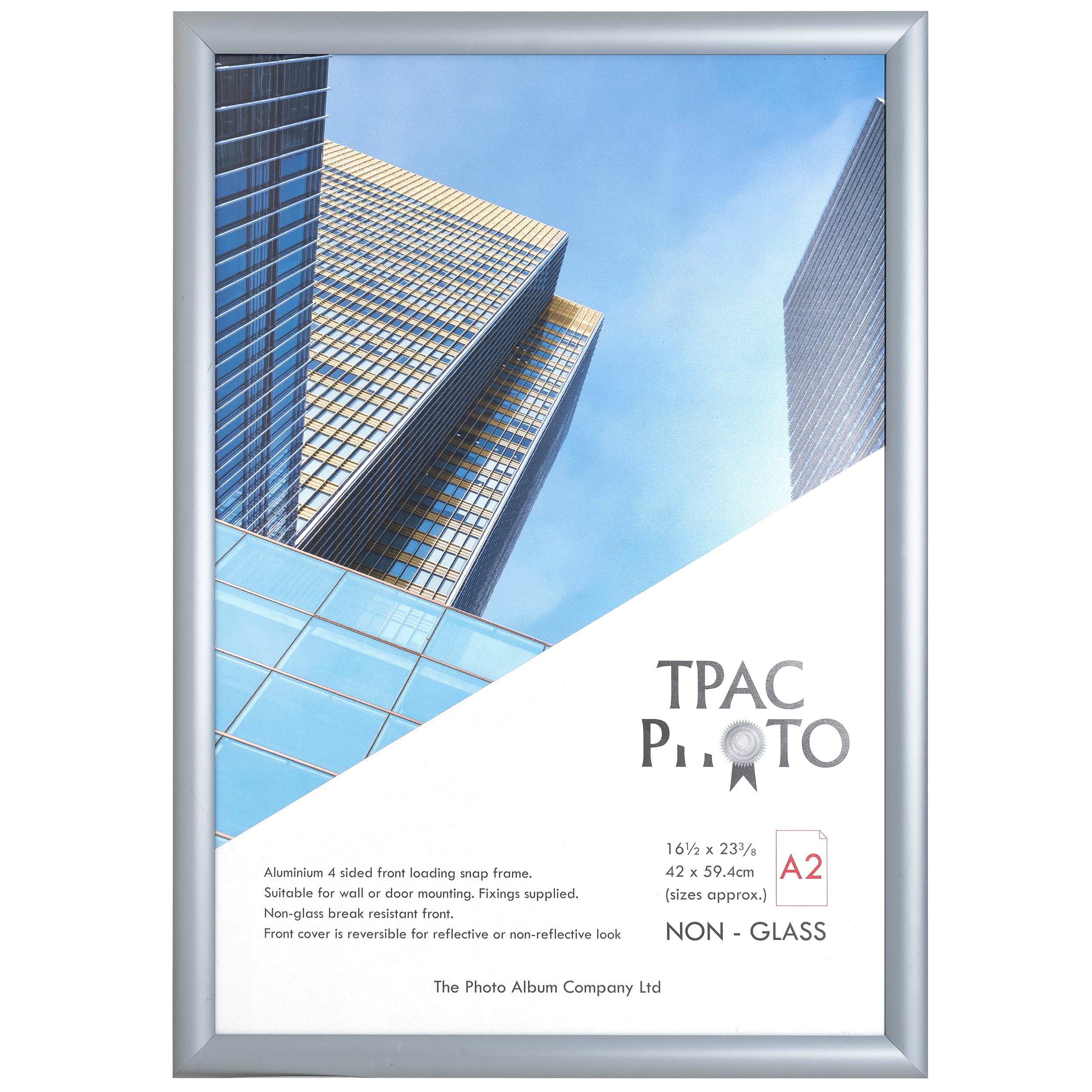 ThePhotoAlbumCo SNAP A2 (42x59cm) Silver Snap Frame - Pack of 1 - Acrylic (Non Glass) Front TPAC-SNAPA2S-1PK