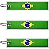 LLBFHH 3 Pcs Brazil Brazilian Country Flag Keychain,Woven label Key Chains for Car Keys,Fabric Key Chains Men and Women,Used for Various Decorations.