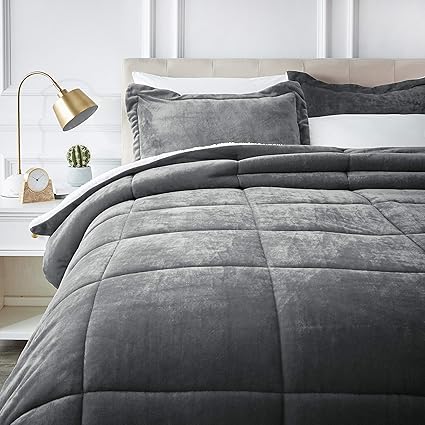 Smoke Blue Basics Micromink Sherpa Comforter Set Fray Resistant