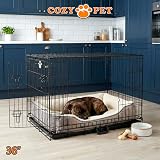 COZY PET 36 Inch Dog Crate with Metal Tray Two Doors Fold Flat Black view 7