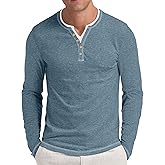 Aimeilgot Mens Henley Long Sleeve Shirts Front Placket Casual T-Shirts Washed Soft Classic Tee
