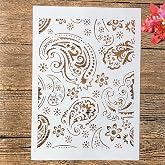 TIAMECH A4 Reusable Paisley Stencil for Painting | Floral Texture Layering Template, DIY Wall Art, Wood Furniture, Scrapbook &amp; Crafts (8.3x11.7inch)