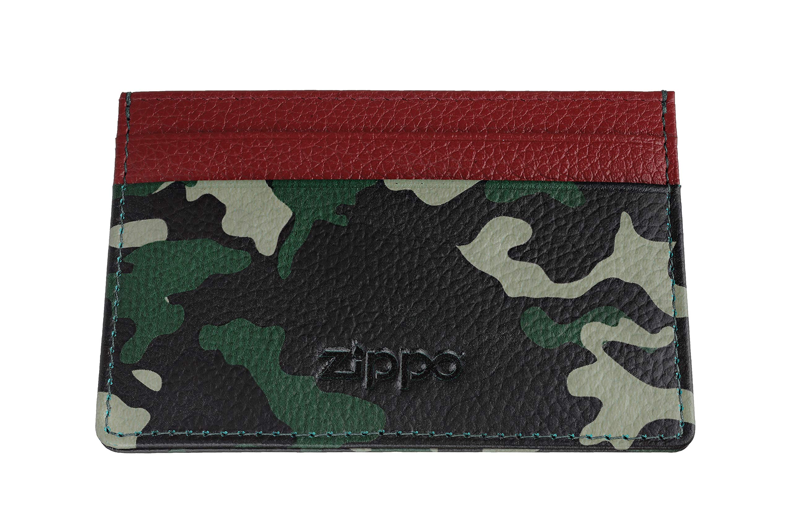 Zippo - Card Case, Leather, Green Camouflage, Credit Card Holder for Women and Men, 3 Card Slots, 1 Slip Pocket