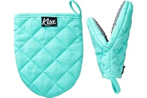 KISX Oven Mitts Heat Resistant – (Aqua Color) Mini Oven Mitts, Silicone Gloves Heat Resistant, Kitchen Gloves for Cooking, Silicone Oven Mitts & Pot Holders Sets, Kitchen Pot Holders & Oven Mitts Sets