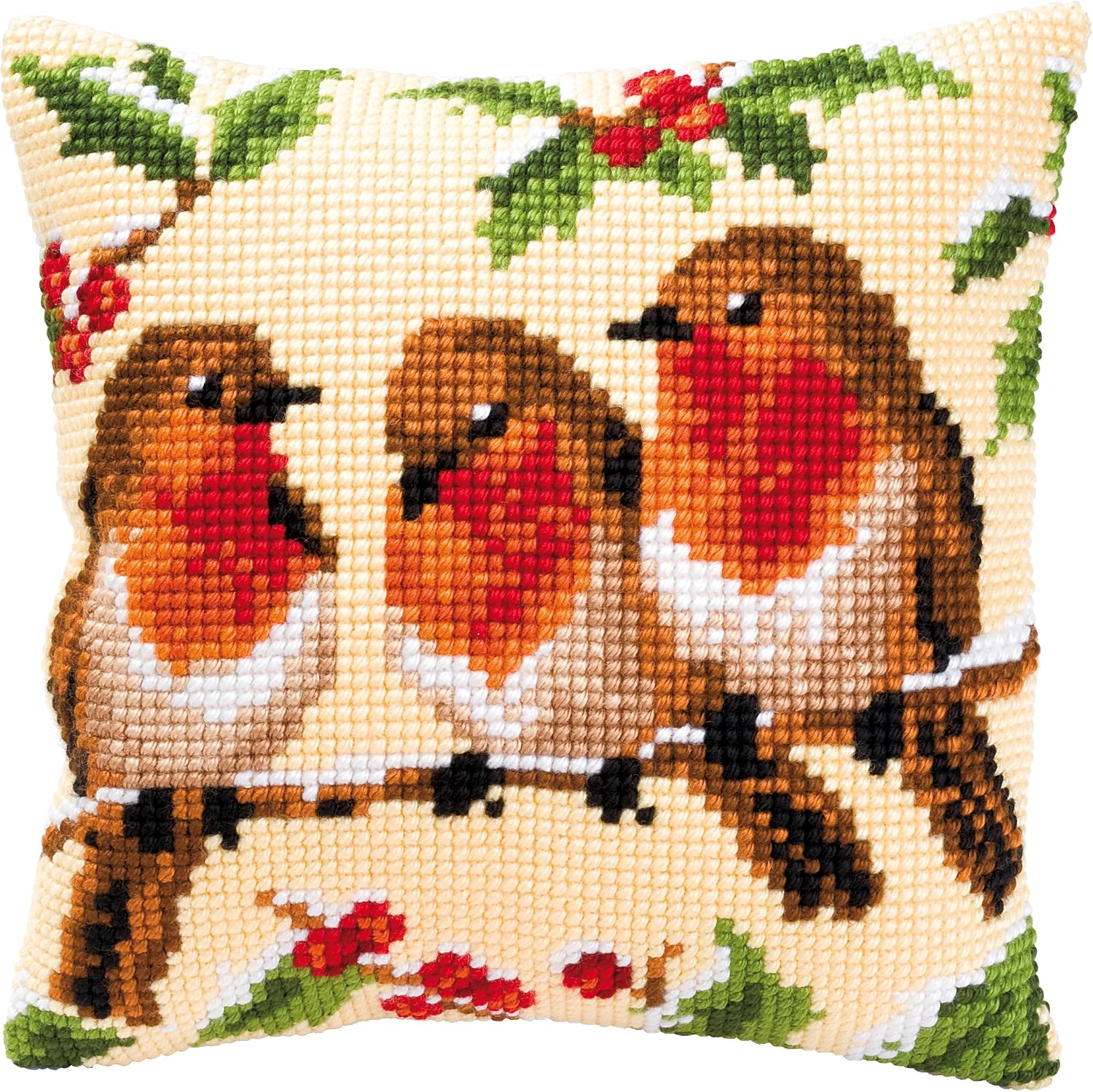 Vervaco Robins Cross Stitch Cushion, Multi-Colour, 1200\913, 40 x 40cm
