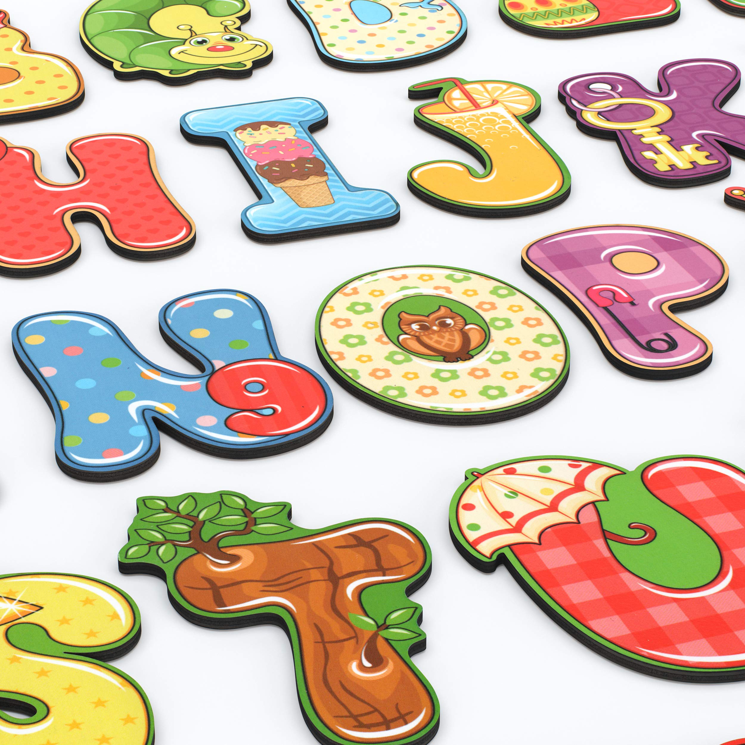 BeeZee Kid Happy ABC Letters - Wood Alphabet with Attachable Magnetic Backs - Fridge ABC Magnets for Kids - 26 Large Wood Letters - Reading Learning Toy for Toddlers and Preschoolers