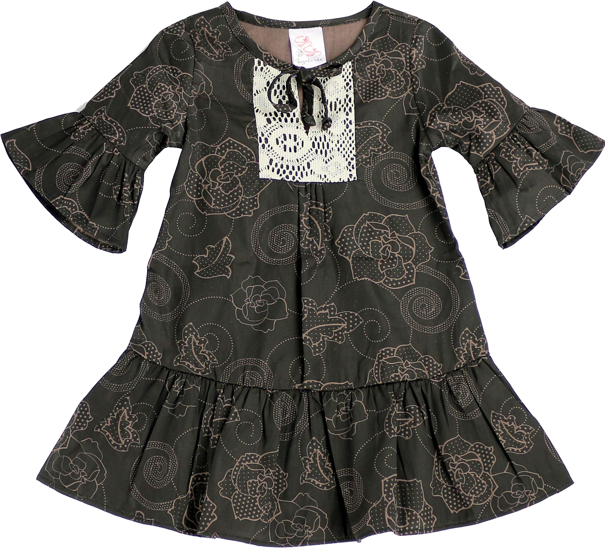THE SILLY SISSY- Toddlers & Girls Lace Accent Boho Inspire Shift Dress Fabulous Chic