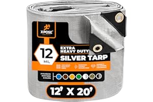 Heavy Duty Silver Poly Tarp 12' X 20' - Multipurpose Protective Cover - Durable, Waterproof, Weather Proof, Rip and Tear Resi