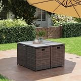 SONGMICS Garden Furniture Set 9 PE Rattan Outdoor Table Chairs Brown Beige view 7