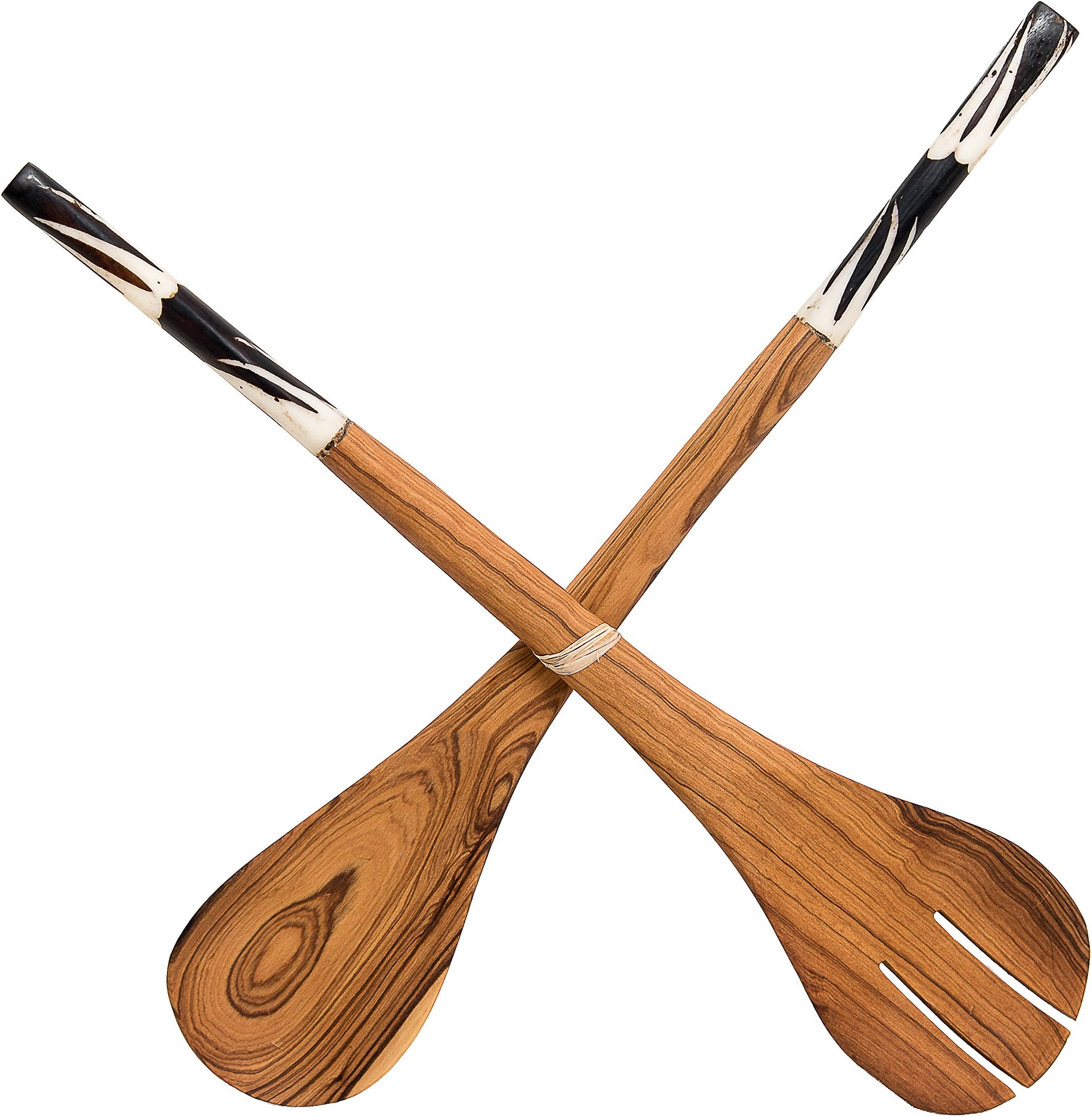 Handmade Large Olive Wood Bone Salad Server Set – 2 Piece Wooden Fair Trade Bone Salad Servers in an Eco-Friendly Gift Bag - Uniquely Designed & Skillfully Crafted in Kenya by African Inspired Design
