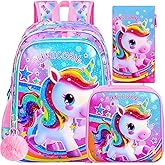 CCJPX 3PCS Kids Backpack for Girls, 16”Unicorn Preschool Bookbag Set, Cute Water Resistant School Bag for Elementary Kindergarten Toddler