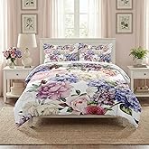 WeCozy Queen Size Comforter Set with 2 Pillowcases, Painting Floral Rose Flower Hydrangea Soft 3 Pcs Bedding for Kids and Adults Bedroom Bed Decor