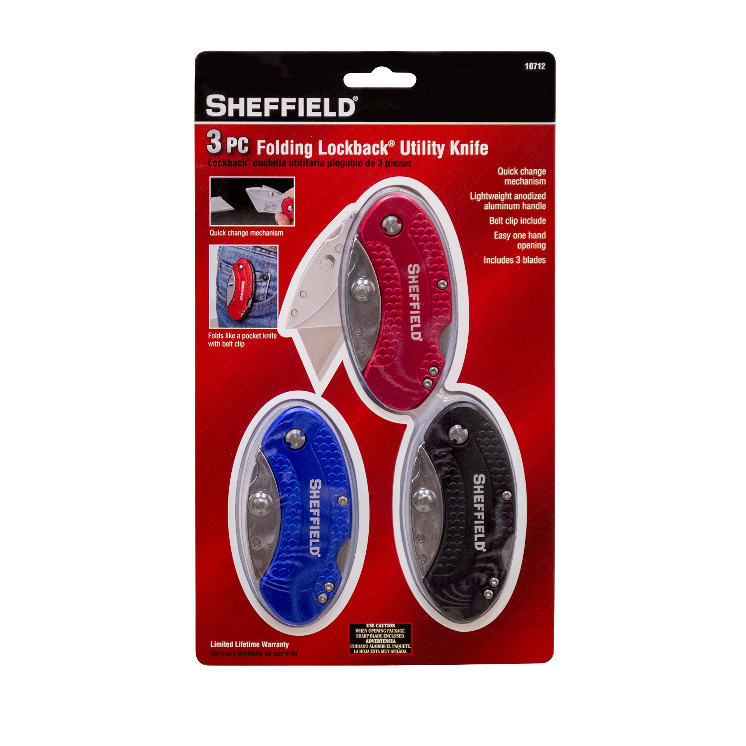Galleon Sheffield 3 Piece Folding Lockback Utility Knife