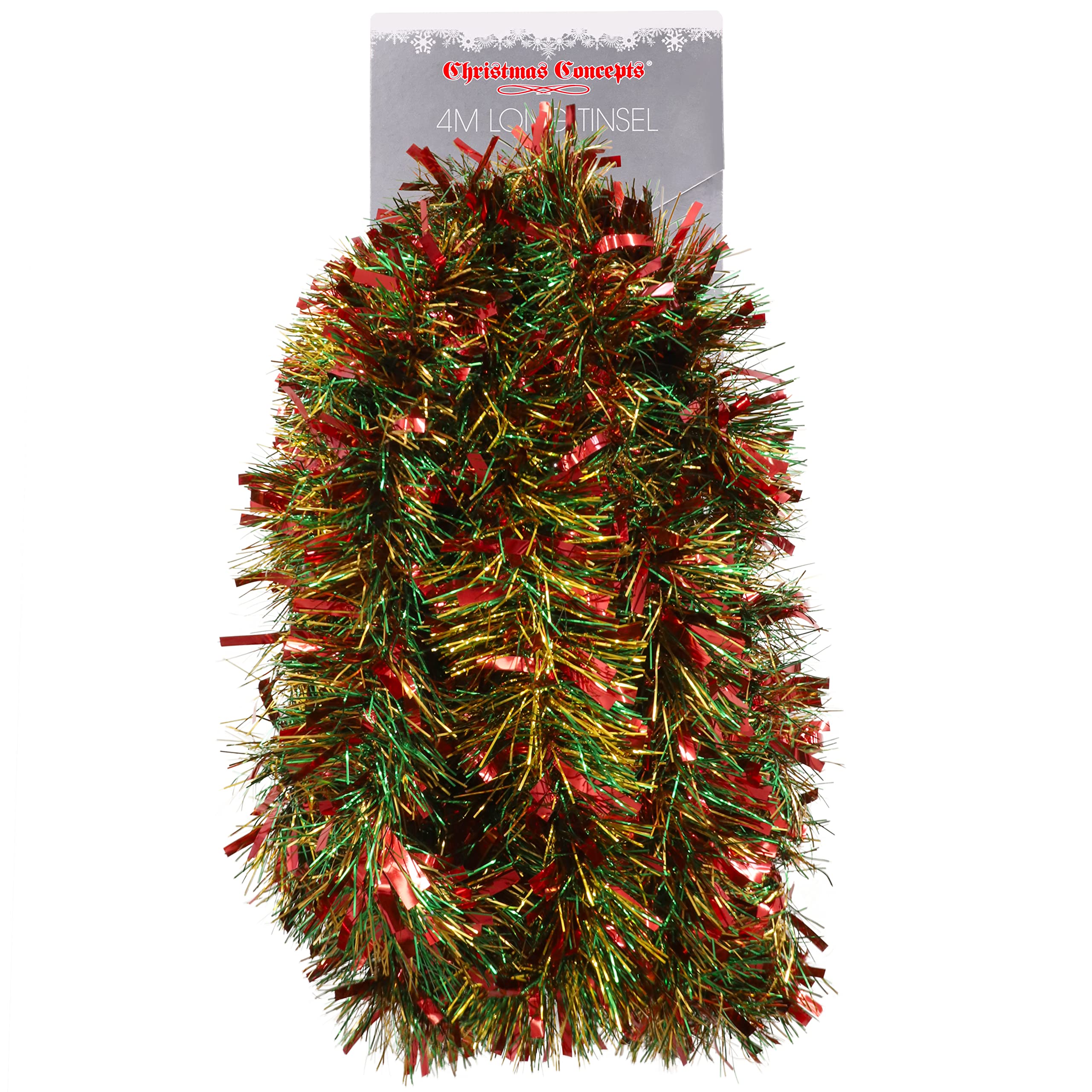 Christmas Concepts® Red/Green/Gold Chunky/Fine Christmas Tinsel - 4 Metre - Christmas Decoration