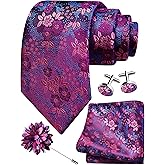 GUSLESON 3.15"（8cm） Mens Floral Tie and Lapel Pin Necktie Hankerchief Cufflinks Set for Men