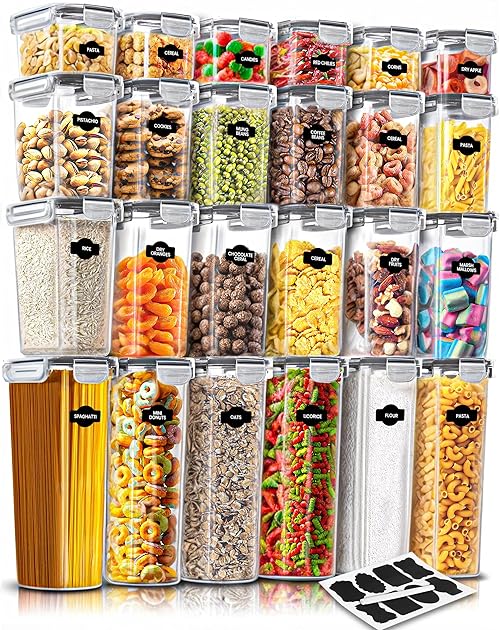 KICHLY Airtight Food Storage Containers With Lids (24 Pack) - Pantry Organizers and Storage - BPA-Free Pantry Storage Or Kitchen Storage Containers - Ideal for Cereal, Flour, Sugar & More