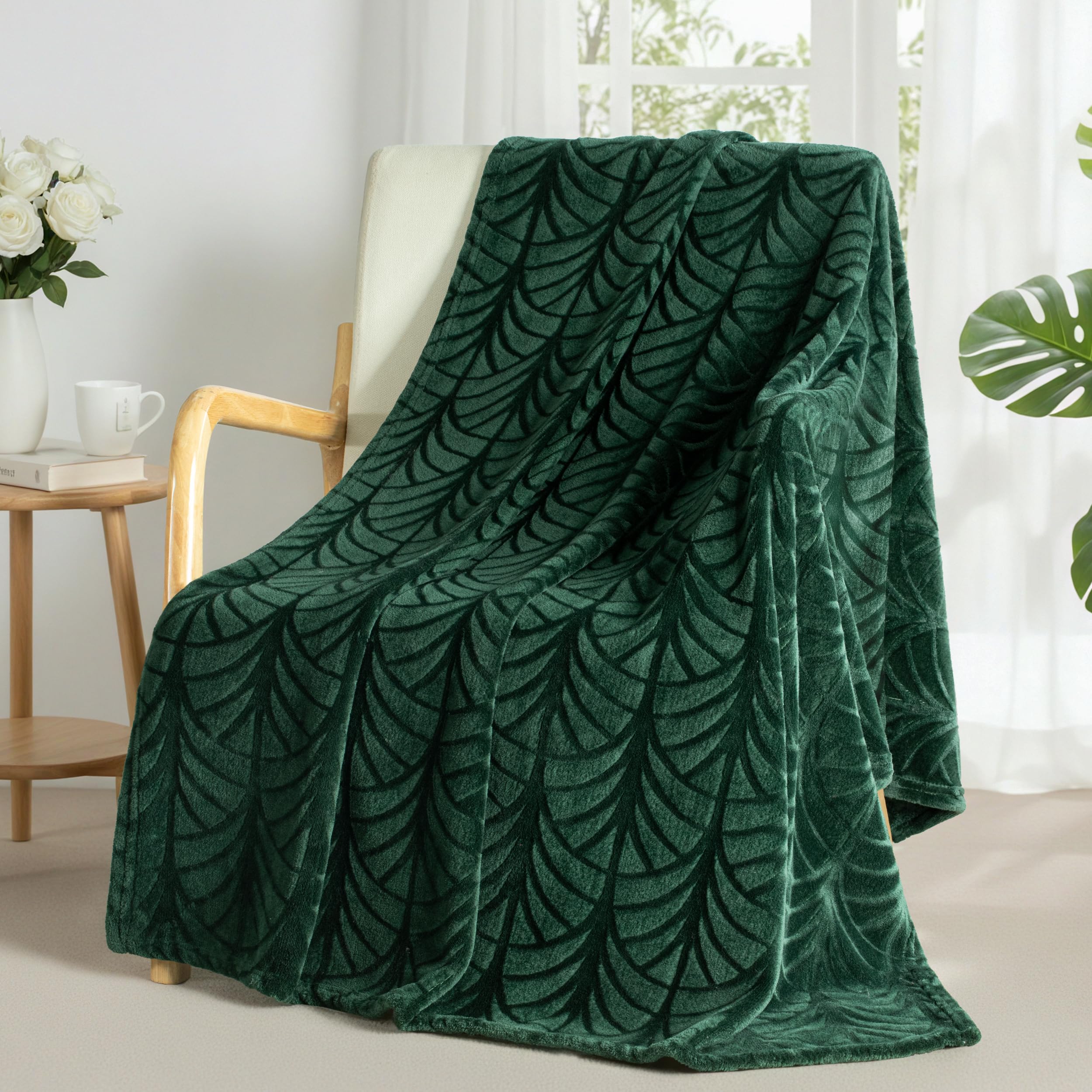 Whale Flotilla Flannel Fleece Throw Blanket for Sofa, 130x150 CM Soft Fluffy Velvet Sofa Blanket with Decorative Vintage Pattern for All Season, Warm and Lightweight, Deep Green — image 1