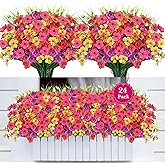 AmberFun 24 Bundles Realistic Fake Flowers for Outdoors, No Fade Faux Silk Flowers & Artificial Plants Lavender, for Garden Patio Porch Decor, Window Box, Hanging Basket, Planter, Grave Decorations
