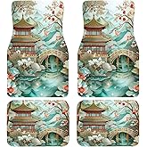Tewujay Artistic Fabric Car Floor Mats-Non-Slip Rubber Backing,Asian Palace,Front (26.8x17.3in) & Rear (13x17.3in) Set-Water Absorbing, Durable Automotive Floor Liners with Stylish Patterns