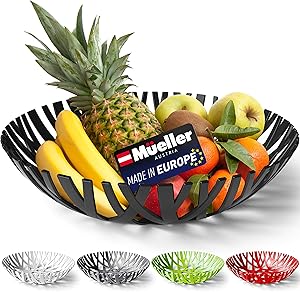 Mueller Fruit Basket, Decorative Fruit Bowl, Fruit and Vegetables Holder for Counters, Kitchen, Countertop, Home Decor, European Made, Black