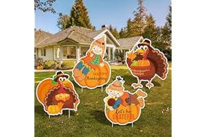 MISS FANTASY Thanksgiving Outdoor Decorations Yard,4Pcs Thanksgiving Turkey Pumpkin Yard Signs with Stakes Farmhouse Harvest Autumn Thanksgiving fall decor for Yard Garden Lawn Patio Scarecrow Outdoor Fall Decor