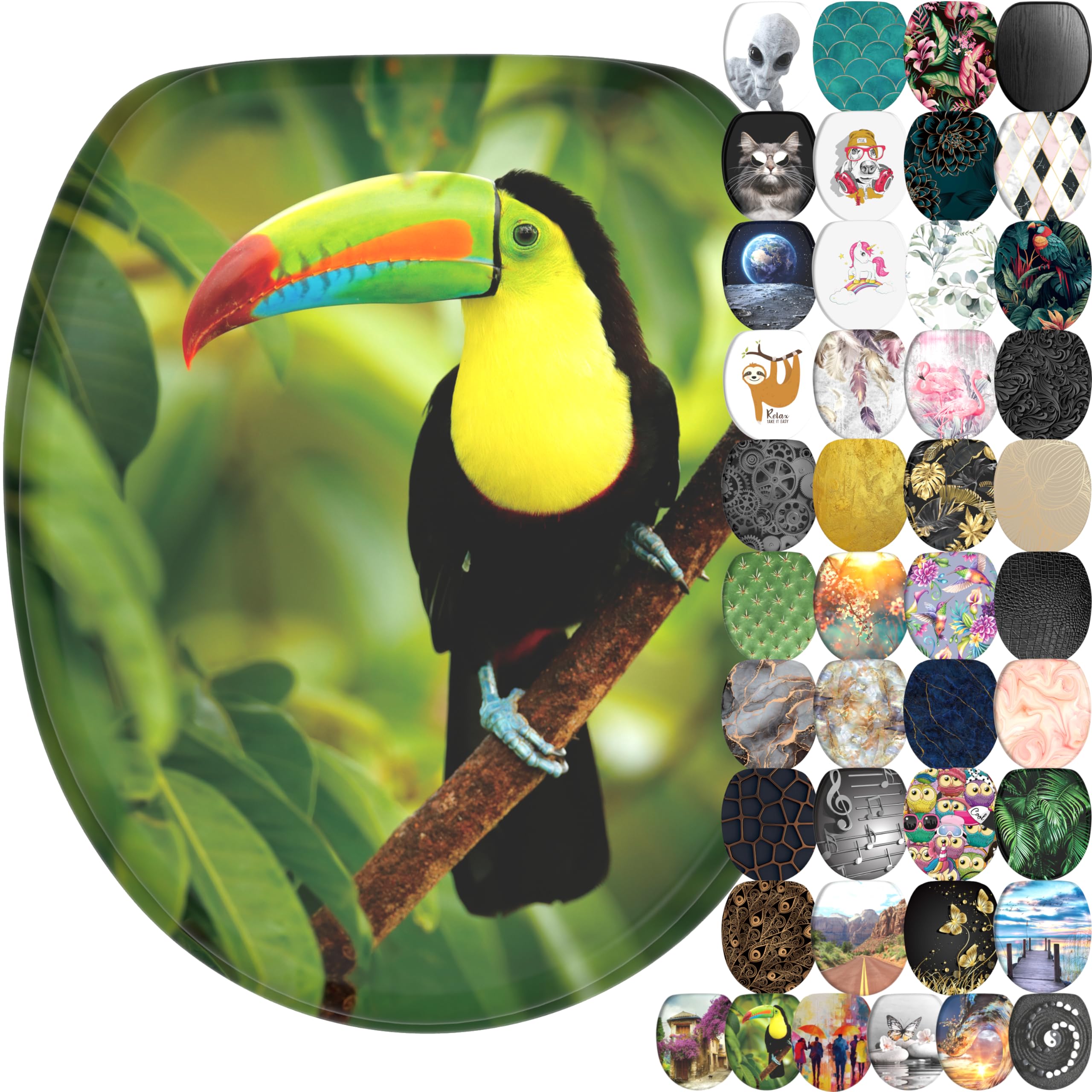 Sanilo Soft Close Toilet Seat, Wide Choice of New Toilet Seats, Stable Hinges, Easy to Mount (Toucan)