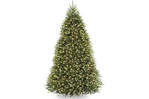 National Tree Company 9 ft Pre-Lit Dunhill Fir Artificial Christmas Tree, 900 LED Lights, 4,029 Tips, PowerConnect, Foot Pedal, 10 Light Functions, Includes Stand, Green
