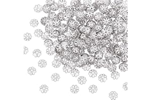 UNICRAFTALE About 300pcs MultiPetal Flower Bead Caps 7mm Stainless Steel Hollow Spacer Caps Metal Bead Cap Spacers for Bracelet Necklace Jewelry Making Stainless Steel Color
