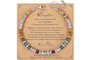 JoycuFF Moonstone Jasper Stainless Steel Beads Bracelets,Christmas Birthday Gifts for Best Friend Sister Daughter Bestie Women Her