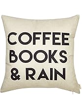 Fjfz Coffee Books and Rain Motivational Inspirational Quote Cotton Linen Home Decorative Throw Pillow Case Cushion Cover with Words for Book Lover Worm Sofa Couch, 18" x 18"